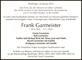 Anzeige von Frank Garmeister von Reutlinger General-Anzeiger