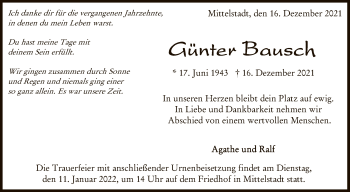 Anzeige von Günter Bausch von Reutlinger General-Anzeiger