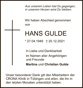 Anzeige von Hans Gulde von Reutlinger General-Anzeiger