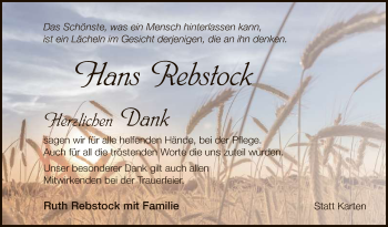 Anzeige von Hans Rebstock von Reutlinger General-Anzeiger