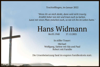 Anzeige von Hans Widmann von Reutlinger General-Anzeiger