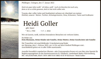 Anzeige von Heidi Goller von Reutlinger General-Anzeiger