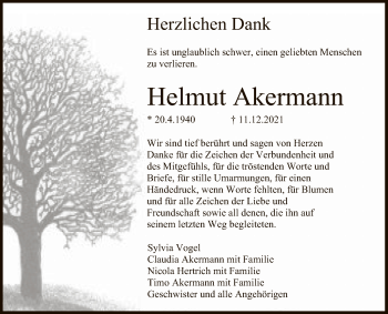 Anzeige von Helmut Akermann von Reutlinger General-Anzeiger