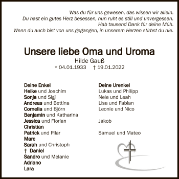 Anzeige von Hilde Gauß von Reutlinger General-Anzeiger