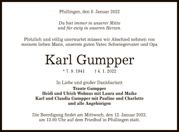 Anzeige von Karl Gumpper von Reutlinger General-Anzeiger