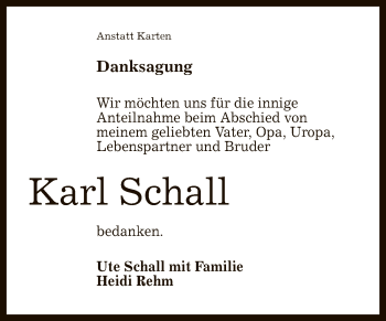 Anzeige von Karl Schall von Reutlinger General-Anzeiger