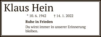 Anzeige von Klaus Hein von Reutlinger General-Anzeiger