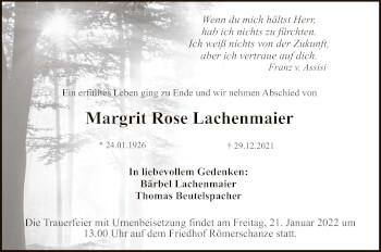Anzeige von Margrit Rose Lachenmaier von Reutlinger General-Anzeiger