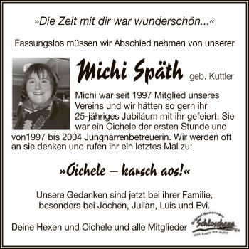 Anzeige von Michi Späth von Reutlinger General-Anzeiger