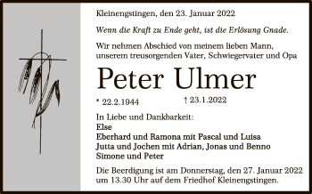 Anzeige von Peter Ulmer von Reutlinger General-Anzeiger