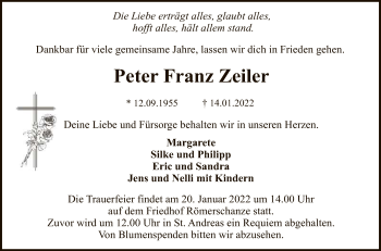 Anzeige von Peter Franz Zeiler von Reutlinger General-Anzeiger