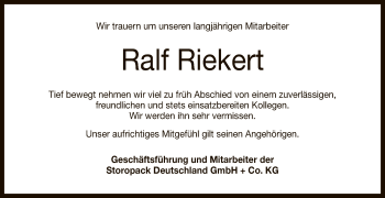 Anzeige von Ralf Riekert von Reutlinger General-Anzeiger