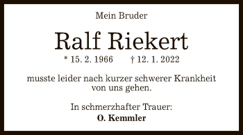 Anzeige von Ralf Riekert von Reutlinger General-Anzeiger