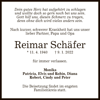 Anzeige von Reimar Schäfer von Reutlinger General-Anzeiger