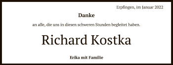 Anzeige von Richard Kostka von Reutlinger General-Anzeiger