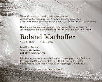 Anzeige von Roland Marhoffer von Reutlinger General-Anzeiger
