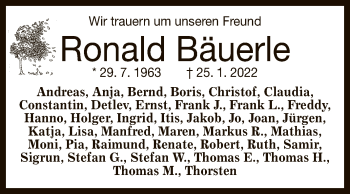 Anzeige von Ronald Bäuerle von Reutlinger General-Anzeiger