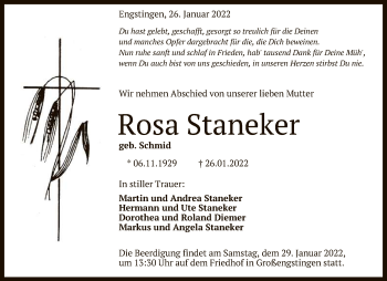 Anzeige von Rosa Staneker von Reutlinger General-Anzeiger