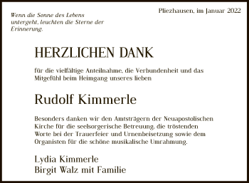 Anzeige von Rudolf Kimmerle von Reutlinger General-Anzeiger