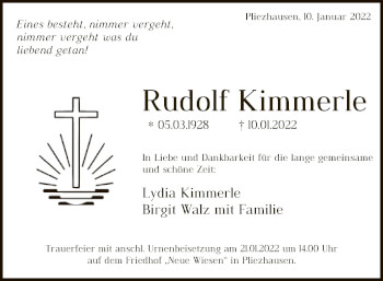 Anzeige von Rudolf Kimmerle von Reutlinger General-Anzeiger
