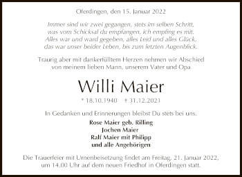 Anzeige von Willi Maier von Reutlinger General-Anzeiger