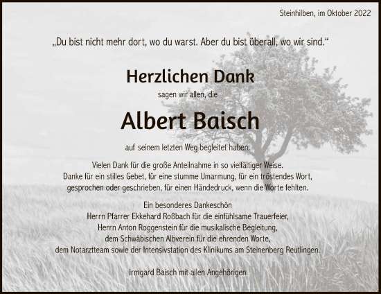 Anzeige von Albert Baisch von Reutlinger General-Anzeiger