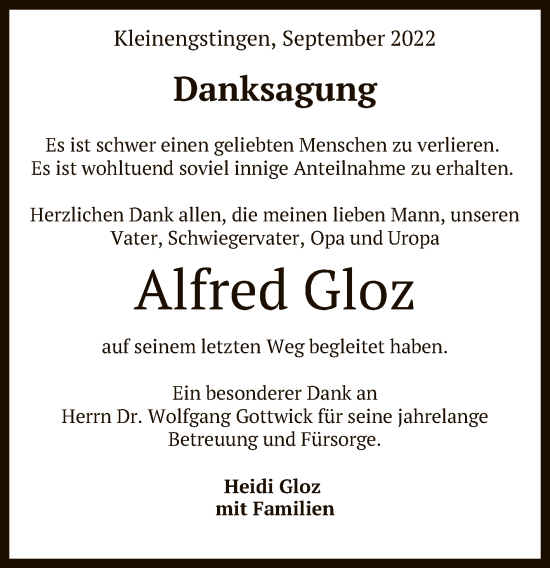 Anzeige von Alfred Gloz von Reutlinger General-Anzeiger