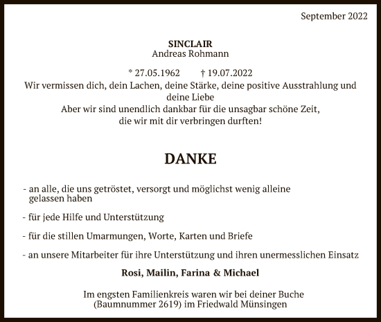 Anzeige von Andreas Rohmann von Reutlinger General-Anzeiger