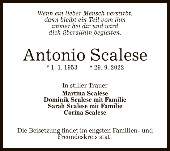 Anzeige von Antonio Scalese von Reutlinger General-Anzeiger