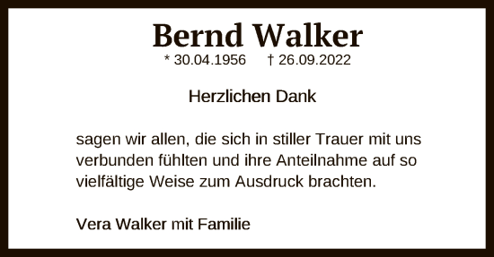 Anzeige von Bernd Walker von Reutlinger General-Anzeiger