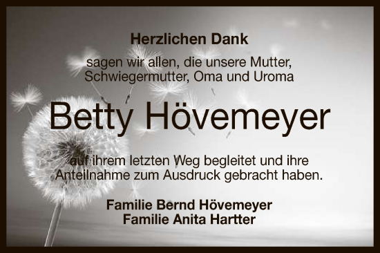 Anzeige von Betty Hövemeyer von Reutlinger General-Anzeiger