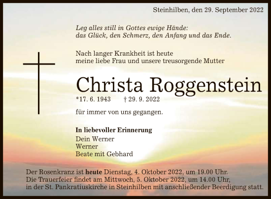 Anzeige von Christa Roggenstein von Reutlinger General-Anzeiger