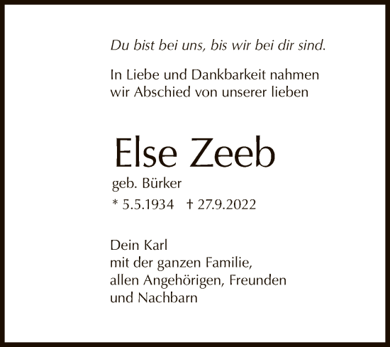 Anzeige von Else Zeeb von Reutlinger General-Anzeiger