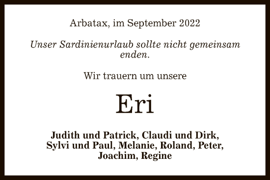 Anzeige von Eri  von Reutlinger General-Anzeiger