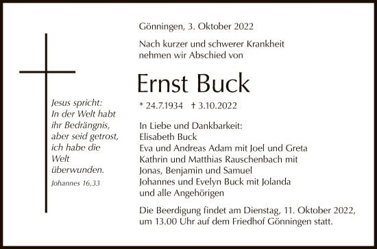 Anzeige von Ernst Buck von Reutlinger General-Anzeiger