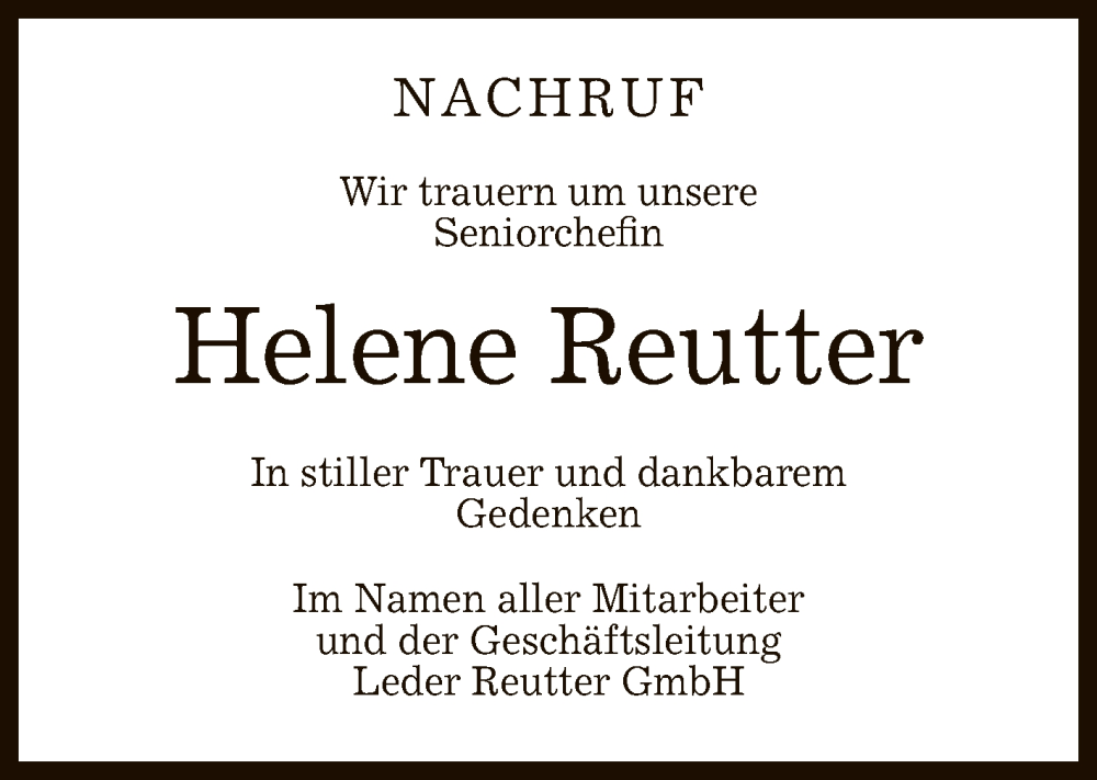  Traueranzeige für Helene Reutter vom 01.10.2022 aus Reutlinger General-Anzeiger