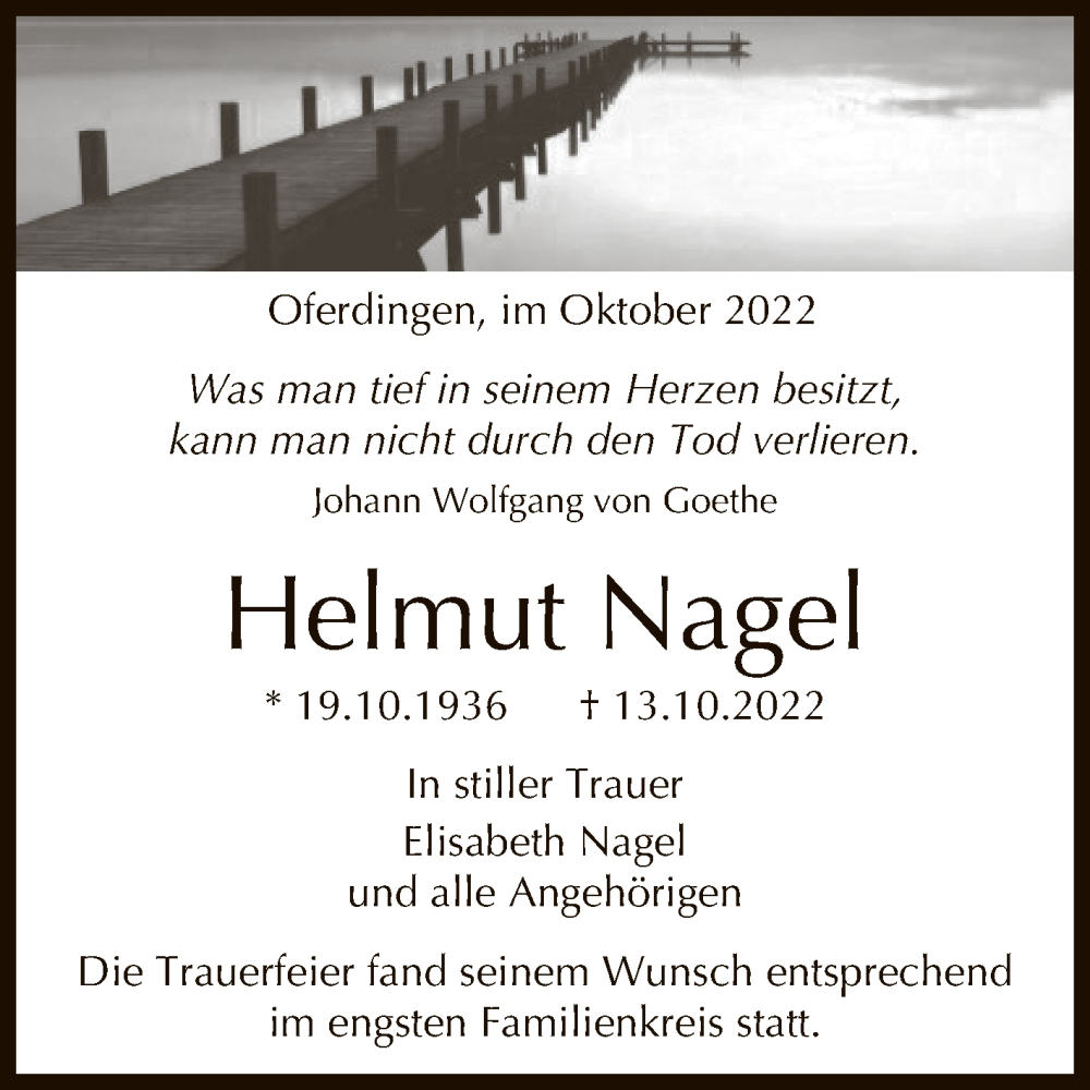  Traueranzeige für Helmut Nagel vom 29.10.2022 aus Reutlinger General-Anzeiger