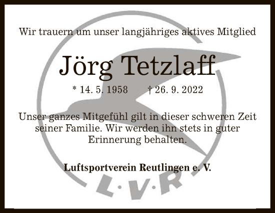 Anzeige von Jörg Tetzlaff von Reutlinger General-Anzeiger