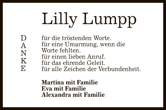 Anzeige von Lilly Lumpp von Reutlinger General-Anzeiger