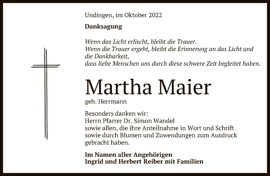 Anzeige von Martha Maier von Reutlinger General-Anzeiger