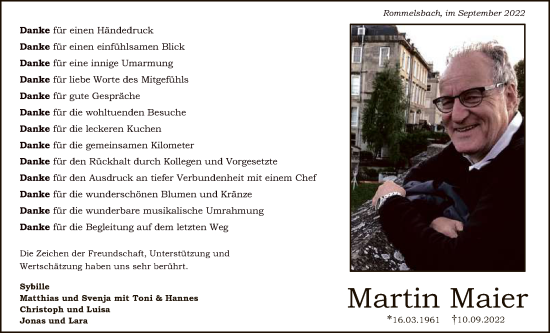 Anzeige von Martin Maier von Reutlinger General-Anzeiger