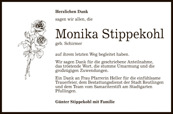 Anzeige von Monika Stippekohl von Reutlinger General-Anzeiger