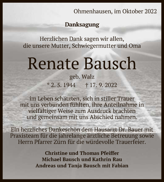 Anzeige von Renate Bausch von Reutlinger General-Anzeiger