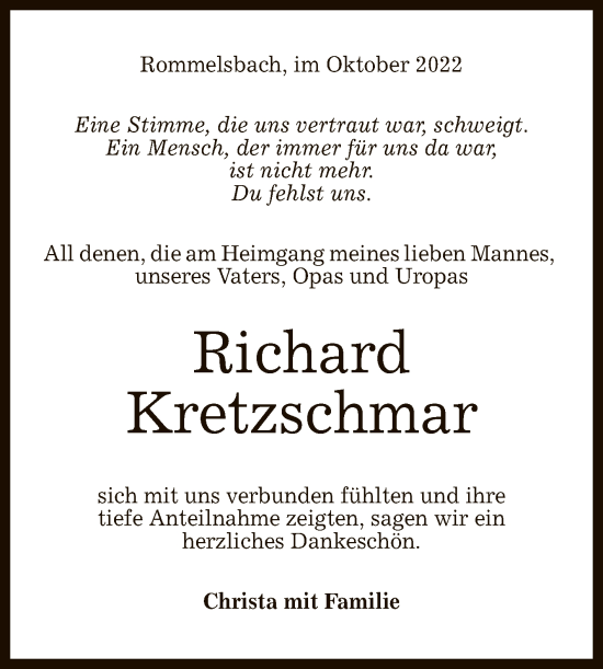 Anzeige von Richard Kretzschmar von Reutlinger General-Anzeiger