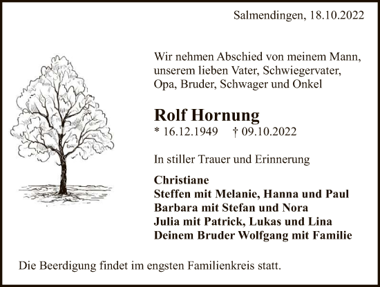 Anzeige von Rolf Hornung von Reutlinger General-Anzeiger