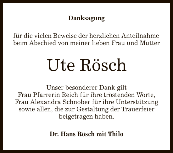 Anzeige von Ute Rösch von Reutlinger General-Anzeiger