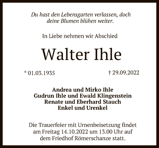 Anzeige von Walter Ihle von Reutlinger General-Anzeiger