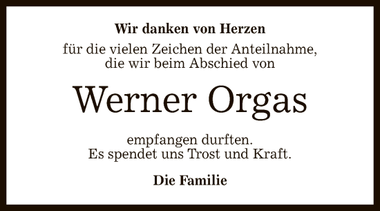 Anzeige von Werner Orgas von Reutlinger General-Anzeiger