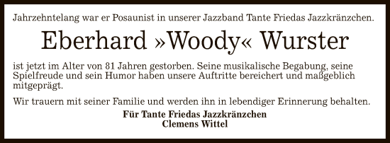 Anzeige von Eberhard Wurster von Reutlinger General-Anzeiger