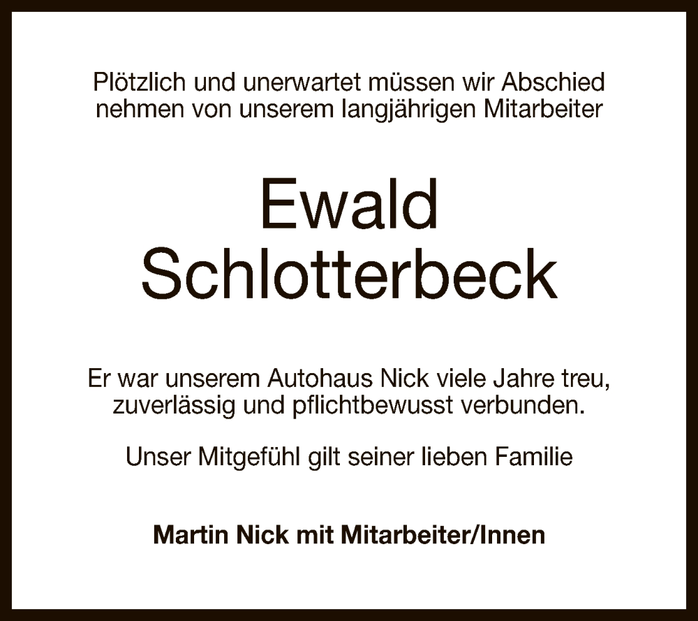  Traueranzeige für Ewald Schlotterbeck vom 11.11.2022 aus Reutlinger General-Anzeiger